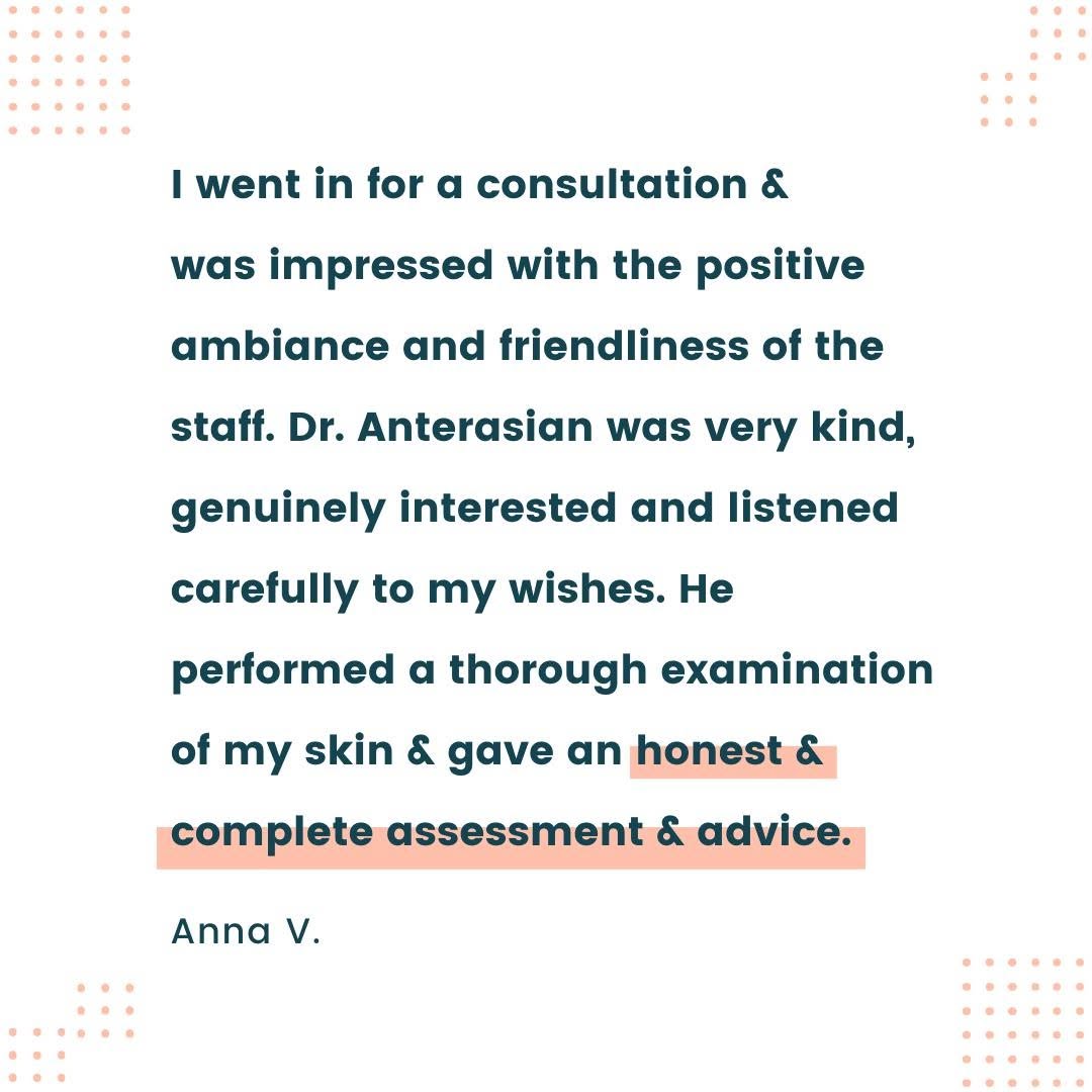 Instagram post by Dr. George Anterasian: 🤩 Thank you Anna V. for taking the time to leave a review! ••• #santamonica #losangeles #dermatologist #medspa #review #positivevibes #inst…