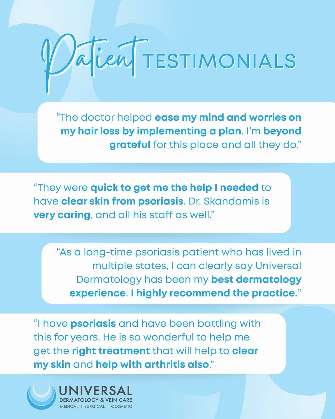 Instagram post by Dr. George C. Skandamis: Patient stories like these remind us why compassionate, expert care matters. From easing concerns about hair loss to helping patients manage…