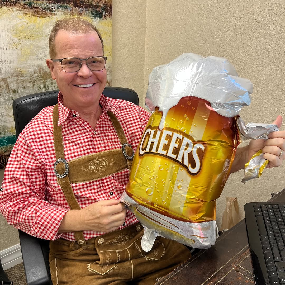 Instagram post by Dr. George H. Pope: When you dress up for Octoberfest only to find out it's also Halloween!
