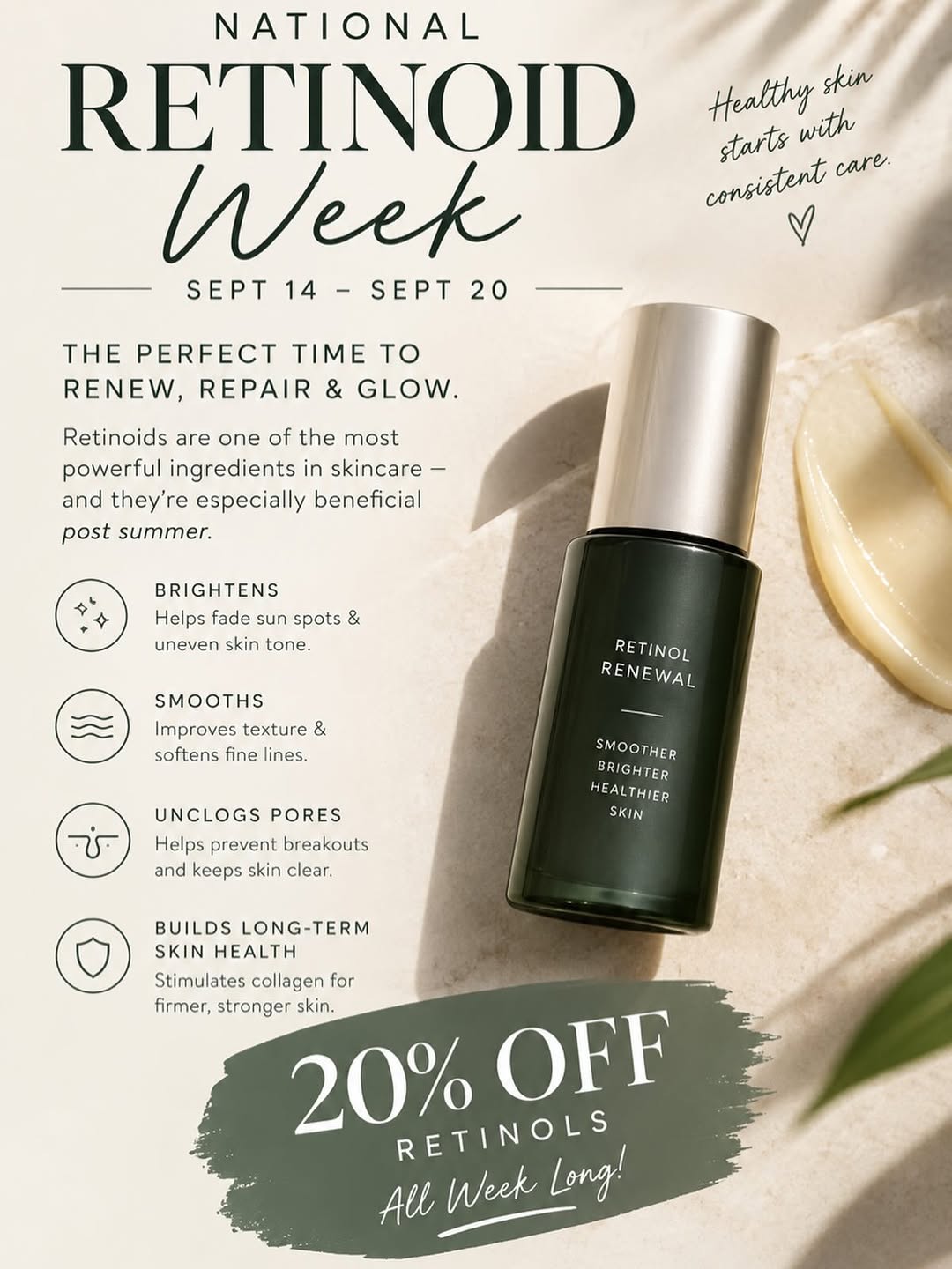 Instagram post by Dr. George Volpe: NATIONAL RETINOID WEEK | SEPT 14–20 Summer may be winding down, but now is the perfect time to get your skin back on track. ☀️➡️✨ Retinoids …