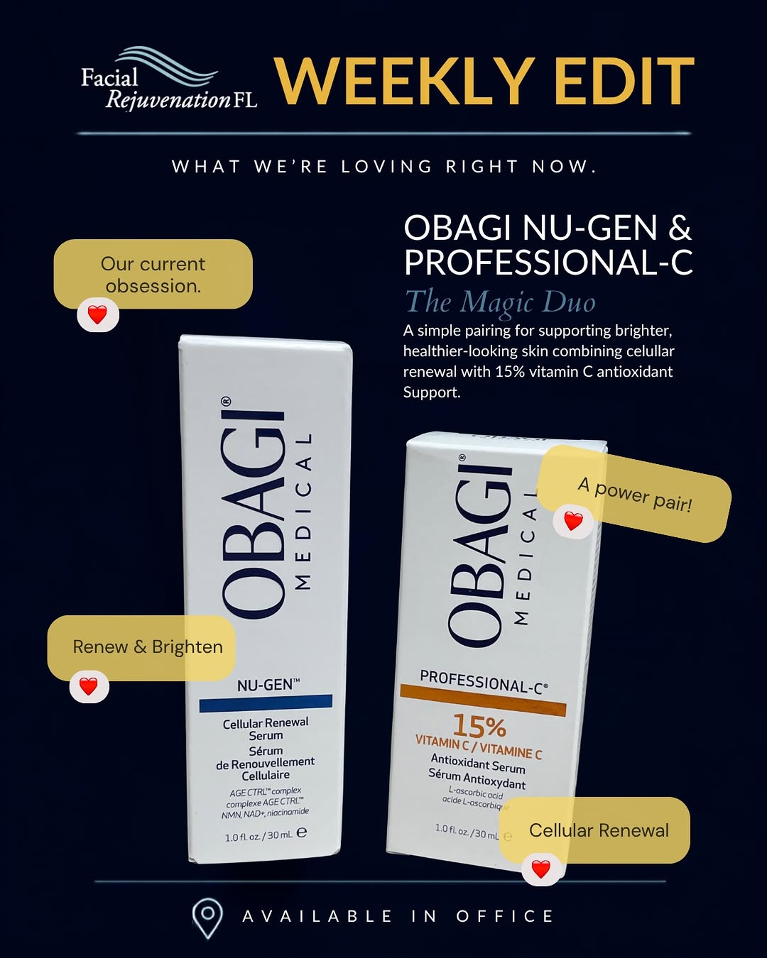 Instagram post by Dr. Gerald Pierone Jr.: A little insider intel: these two are currently our hottest-selling products. @obagimedical Nu-Gen™ + Professional-C® is a power pairing. Re…