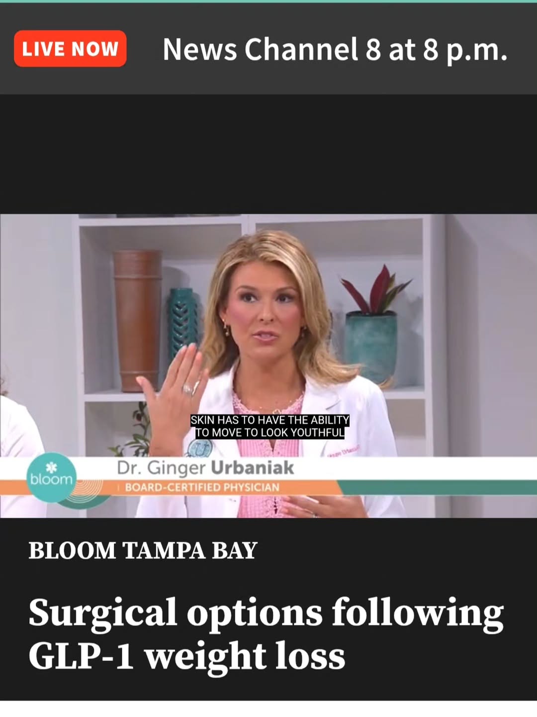 Instagram post by Dr. Ginger Urbaniak: For full interview on Bloom tv at NBC Studios Check out the link below!! Dr Ginger Urbaniak at Urbaniak Plastic Surgery & Medical Spa discus…