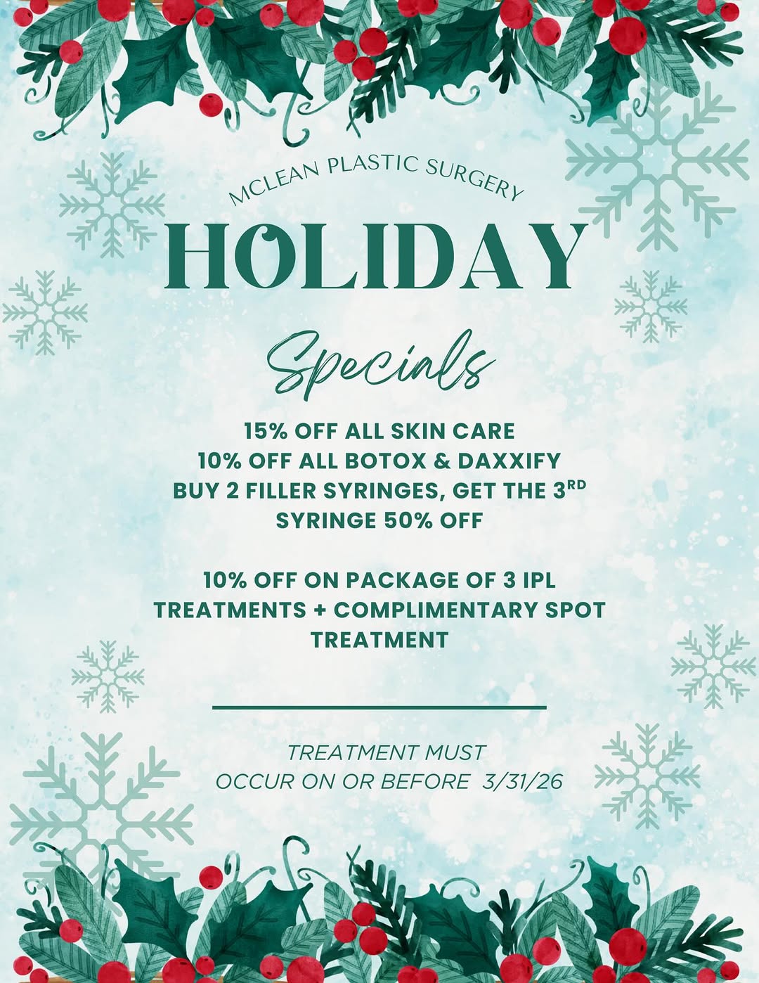 Instagram post by Dr. Gloria Duda: Don’t forget to take advantage of these Holidays specials ! Call us today at +1 (703) 893-1111 We welcome you Happy Holidays 🎄🎉🎊