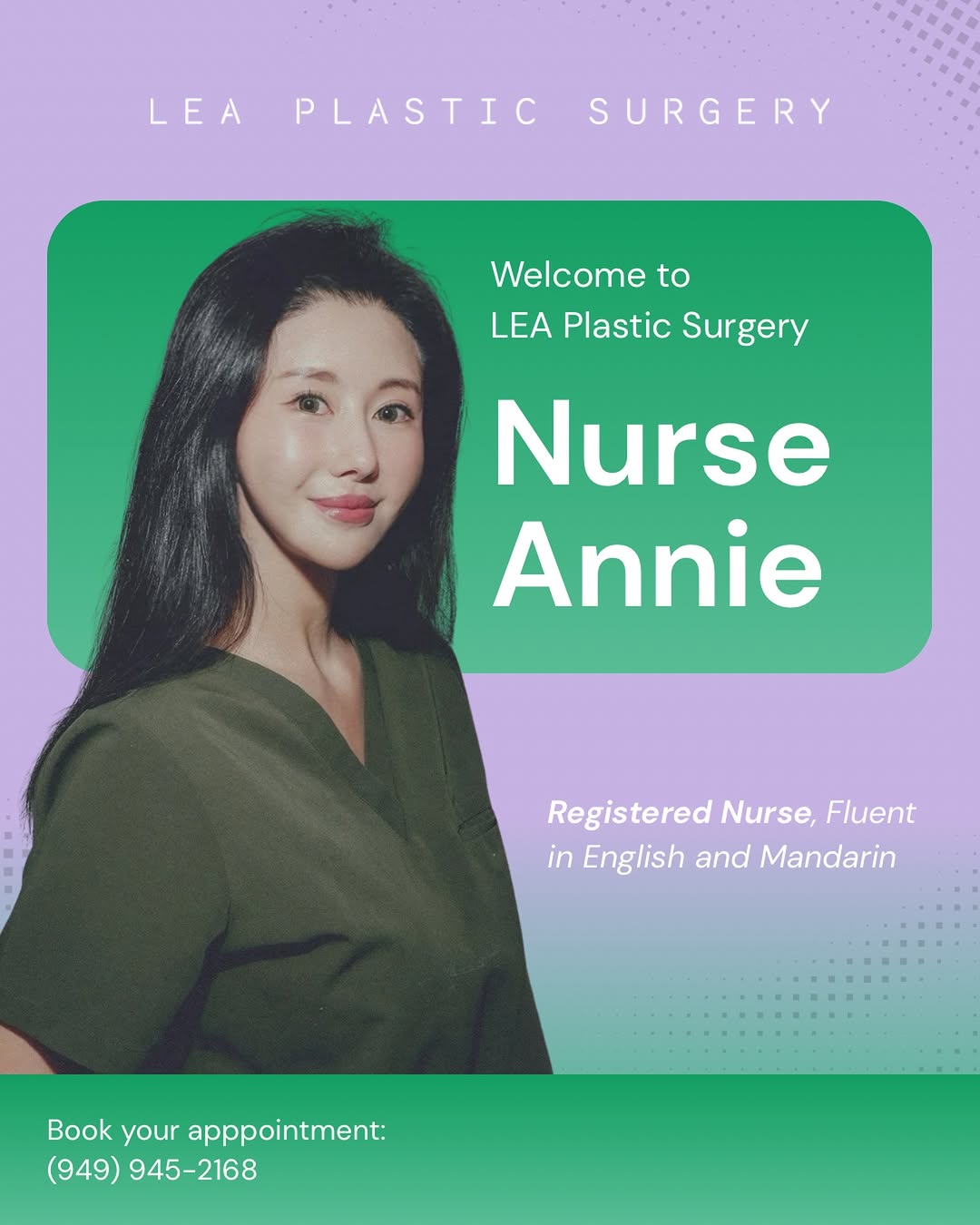 Instagram post by Dr. Goretti Ho Taghva: ✨ WELCOME NURSE ANNIE TO LEA ✨ Many of you have already had the opportunity to work with Nurse Annie over the past few months, and we’re exc…