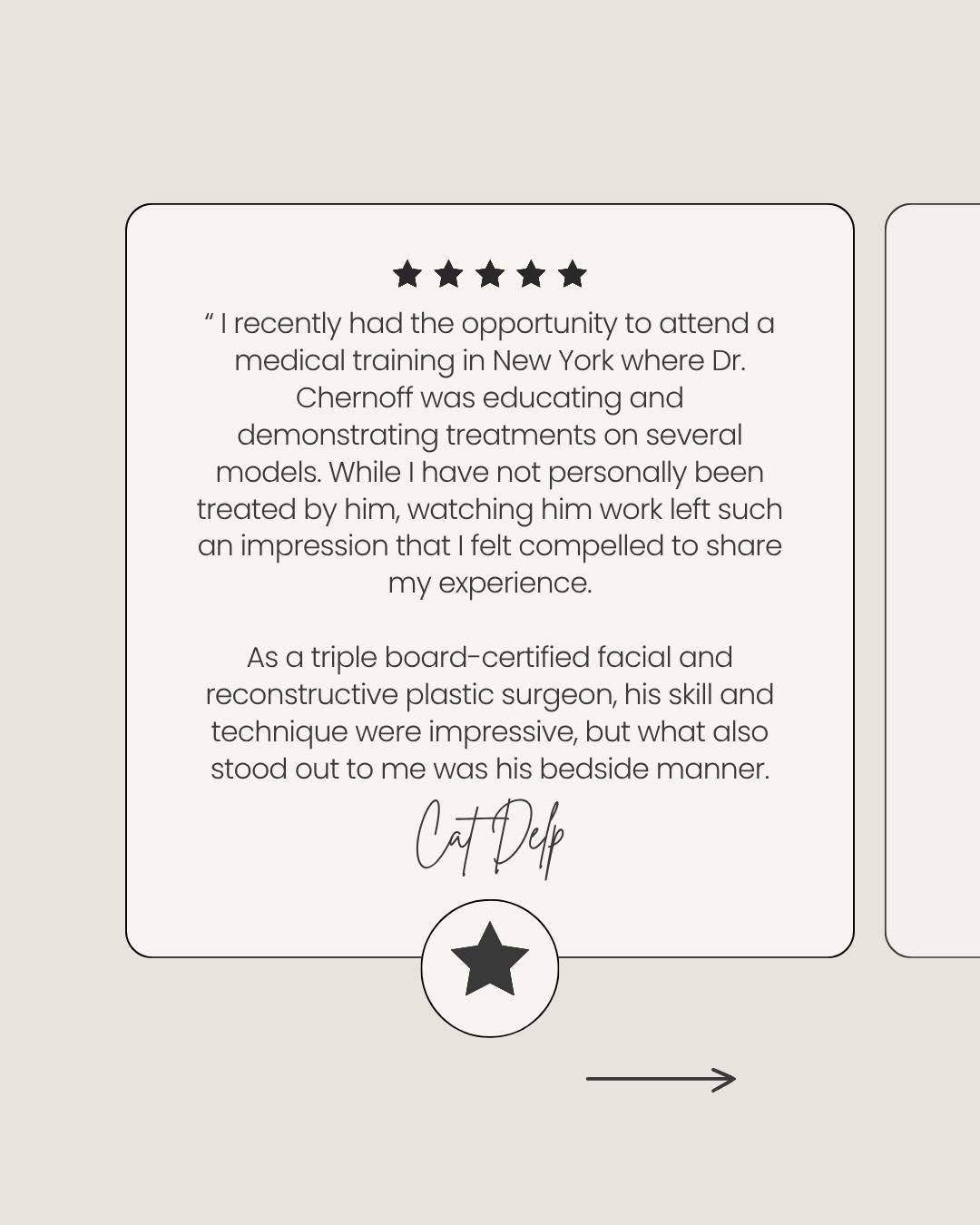 Instagram post by Dr. Greg Chernoff: Expertise matters. How you care for people matters just as much. We’re grateful for this kind review from an attendee at one of Dr. Chernoff…