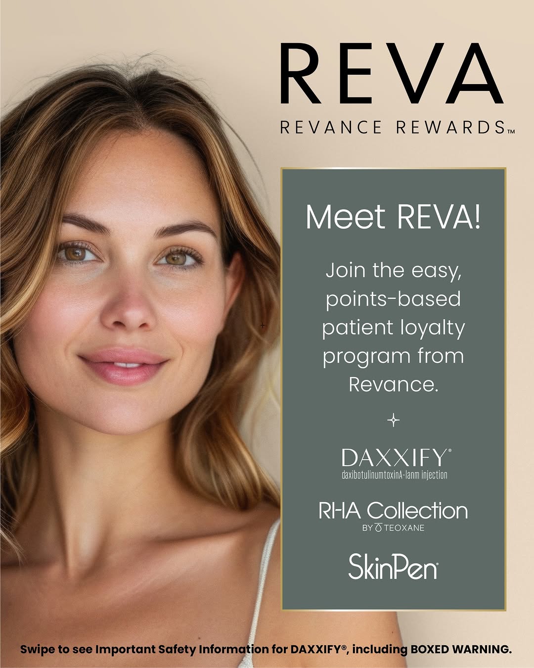 Instagram post by Dr. Greg Chernoff: Meet Reva — Revance’s new rewards program ✨ Now your favorite treatments can earn you points toward future savings. With Reva, patients can …