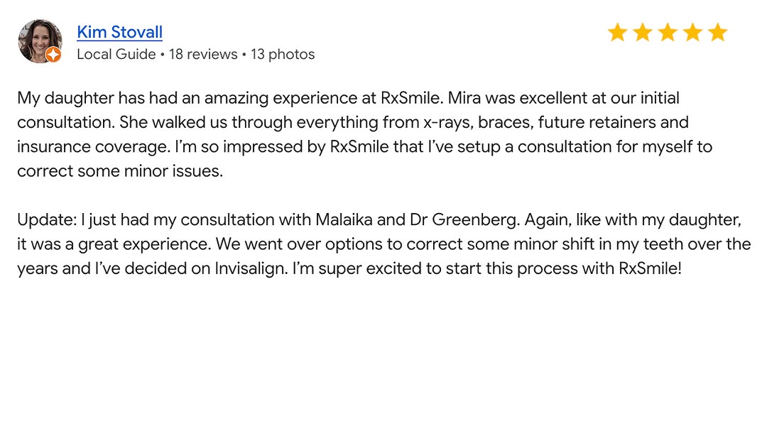 Instagram post by Dr. Greg Greenberg: Kim, we're all SMILES that you and your daughter are getting orthodontic treatment together! 🥳 A family who straightens together stays toge…