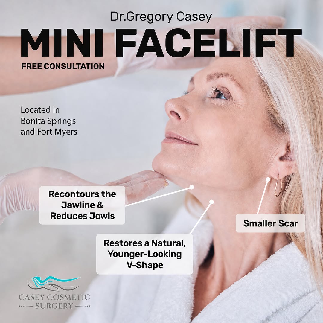 Instagram post by Dr. Gregory M. Casey: ✨ What is a Mini Facelift? A Mini Facelift is a minimally invasive cosmetic procedure that targets sagging skin, wrinkles, and other signs o…