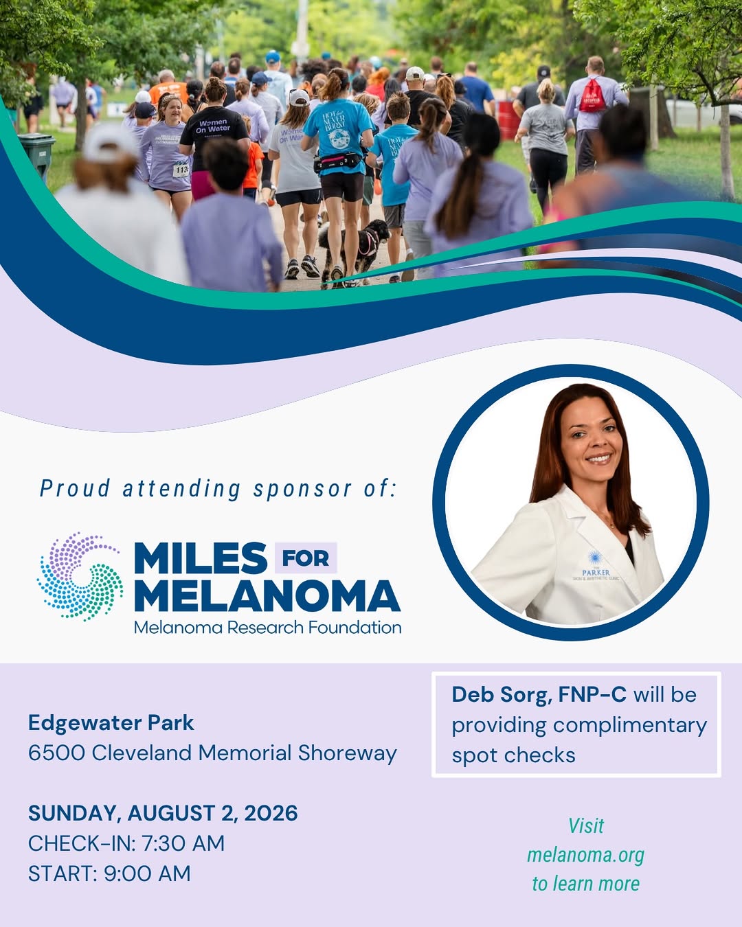Instagram post by Dr. Gregory P. Kezele: We’re lacing up for a cause close to our hearts. 💙 The Parker Skin & Aesthetic Clinic is a proud attending sponsor of Miles for Melanoma Cl…
