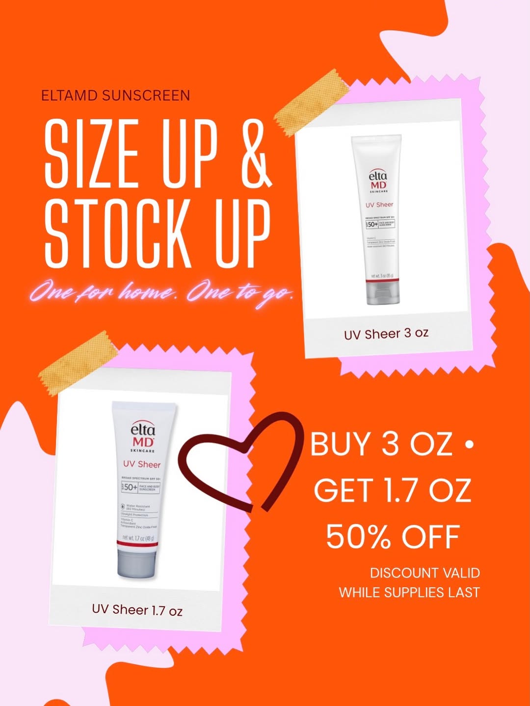 Instagram post by Dr. Gregory Peter Bourgeois: Keep one at home and one on the go. ☀️ For a limited time, buy an EltaMD UV Sheer 3 oz and get a 1.7 oz for 50% off! Stock up on your daily …