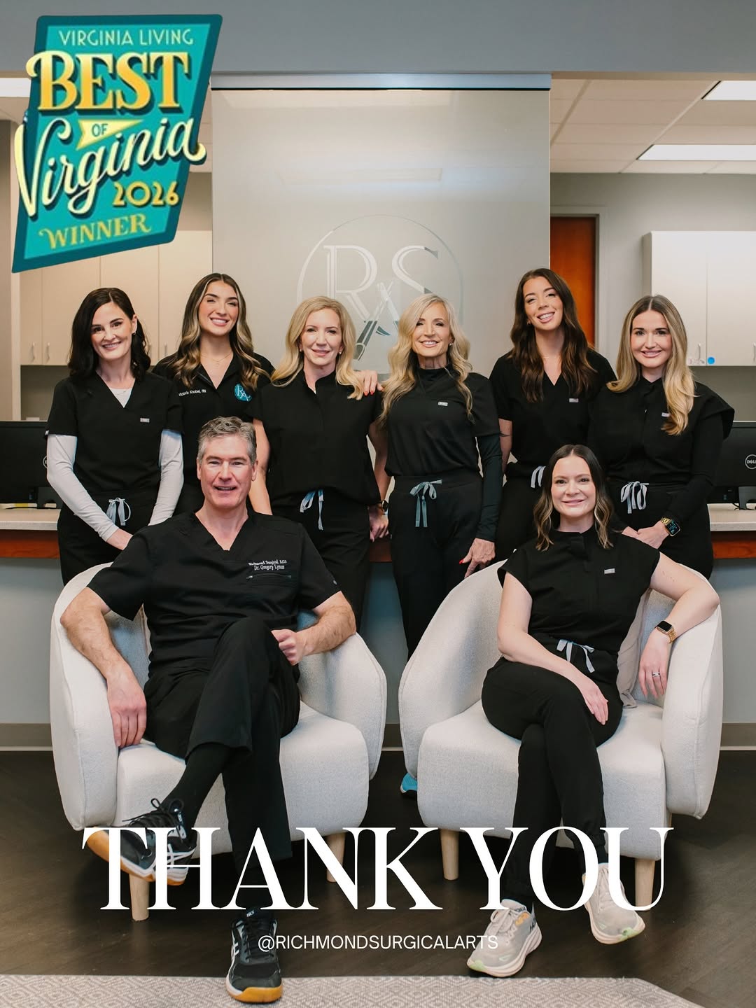 Instagram post by Dr. Gregory T. Lynam: Richmond Surgical Arts is proud to be named Best Plastic Surgery Practice in Central VA by Virginia Living Magazine 🏆 @virginialiving Thank…