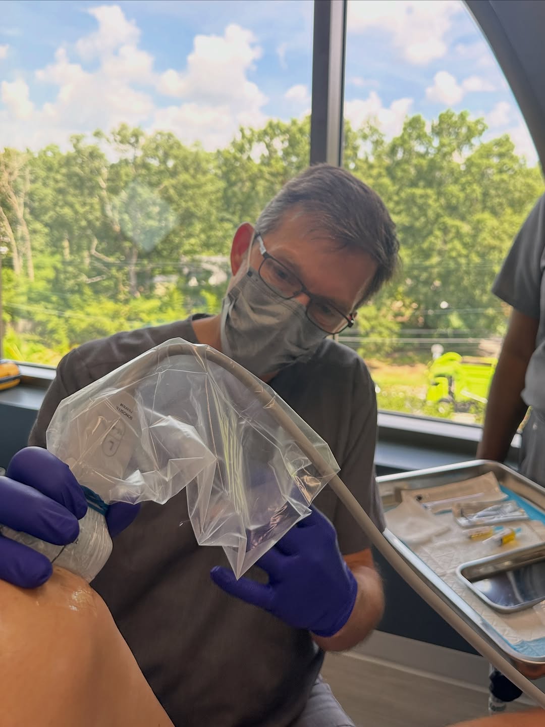 Instagram post by Dr. Haideh Hirmand: Nothing like looking at one’s own anatomy on ultrasound with guidance by master of the craft! Here while being injected precisely under visu…