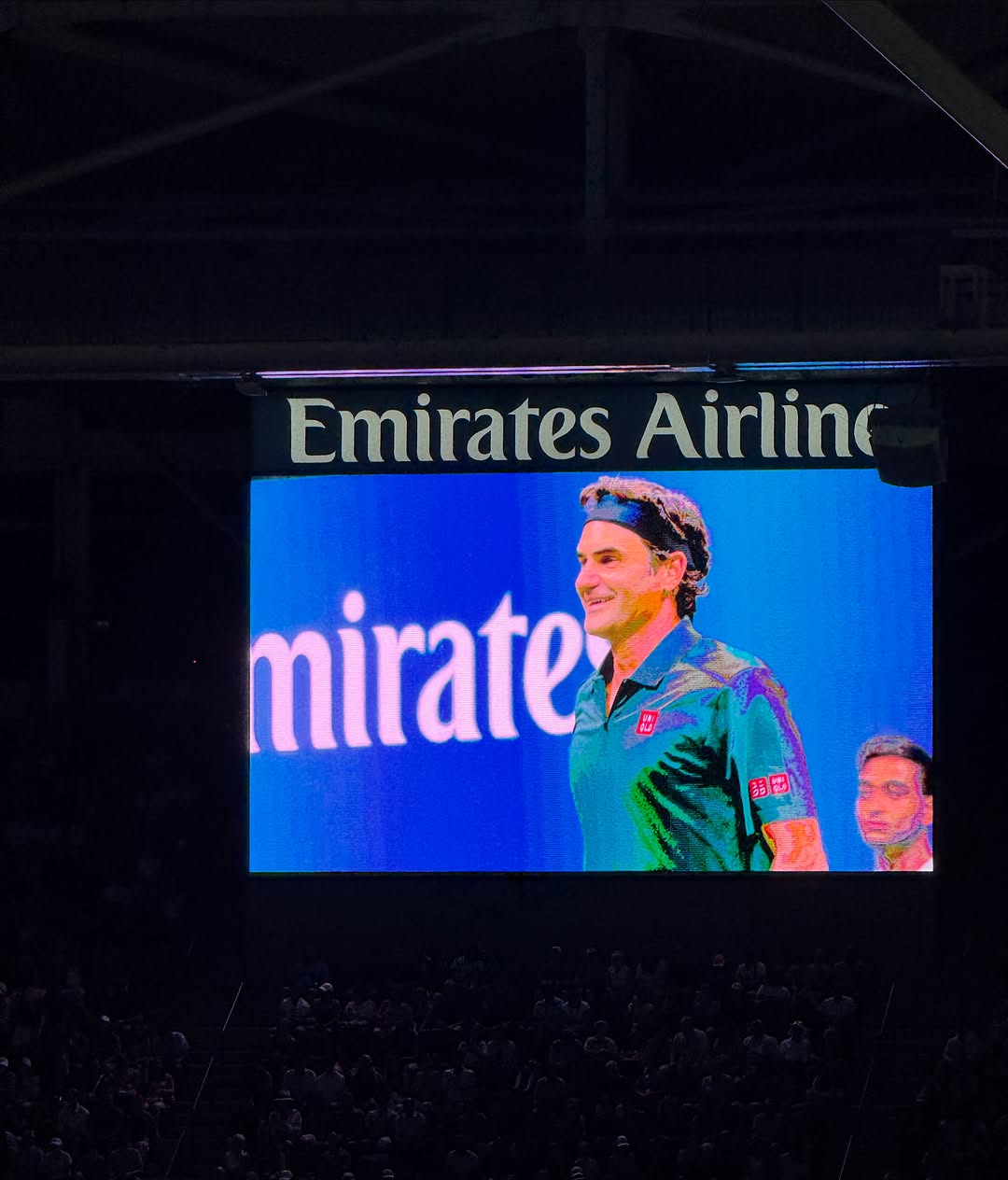 Instagram post by Dr. Haideh Hirmand: A night with tennis legends 🎾 Roger Federer @rogerfederer taking the court for an exhibition match with Andy Roddick @officialandyroddick ,…