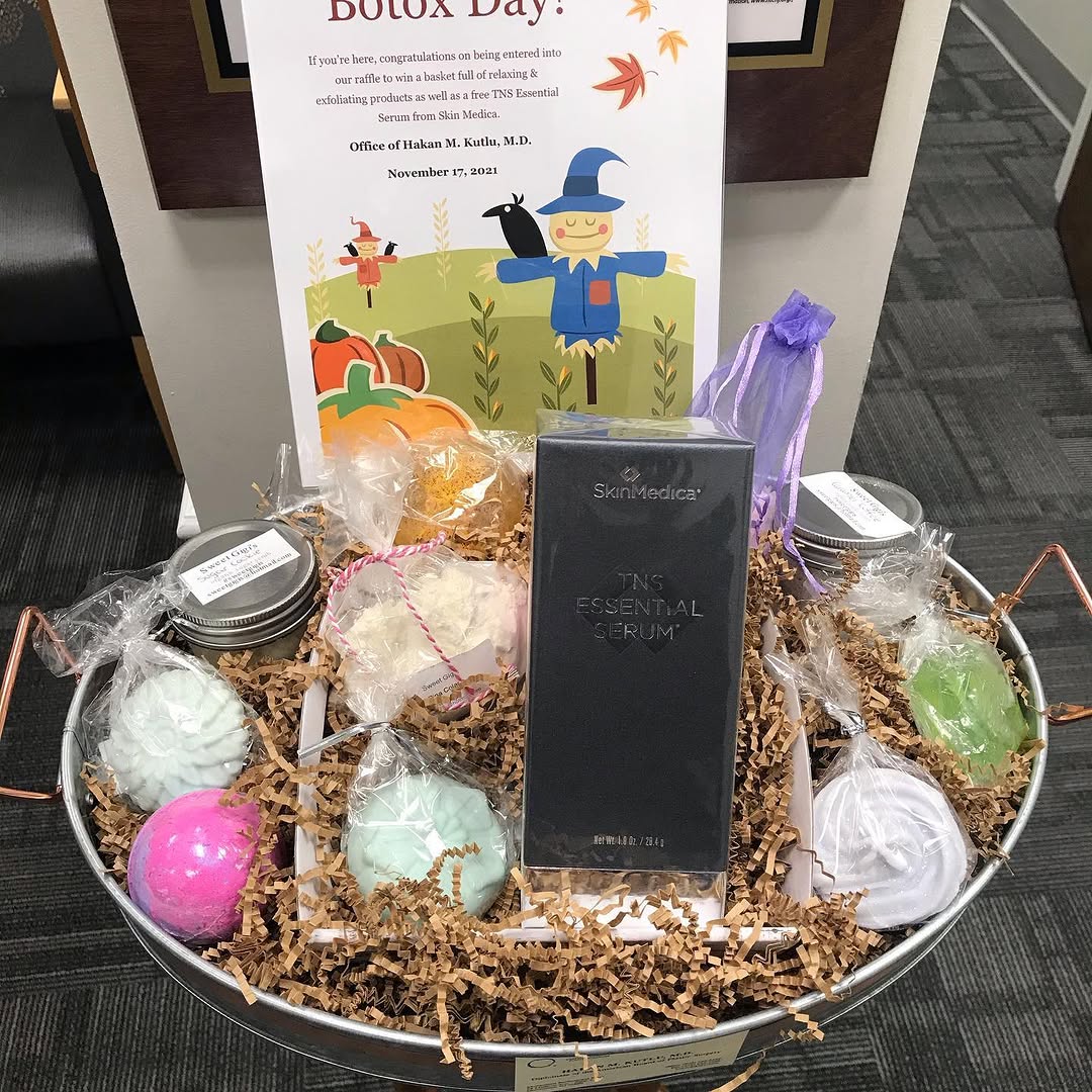 Instagram post by Dr. Hakan M. Kutlu: Congrats to Evelyn for winning our Botox Day prize basket of SkinMedica Essential Serum and organic soaps and scrubs. Enjoy!