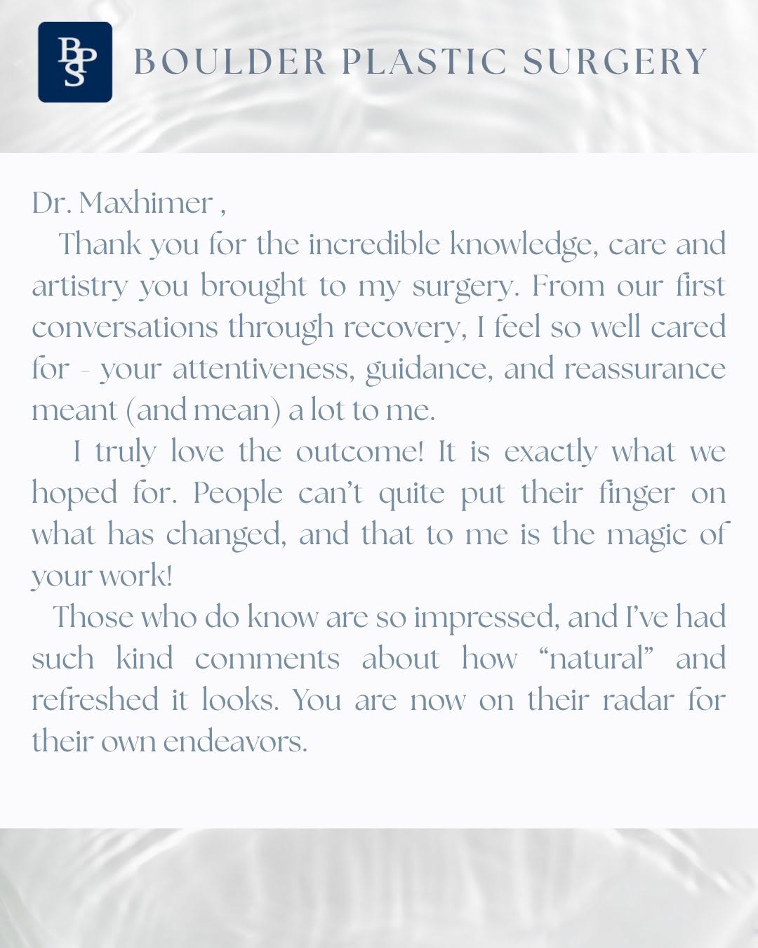 Instagram post by Dr. Hans R. Kuisle: Hearing from those we have the privilege of caring for means the world to us! We’re incredibly grateful for the trust our patients place in …