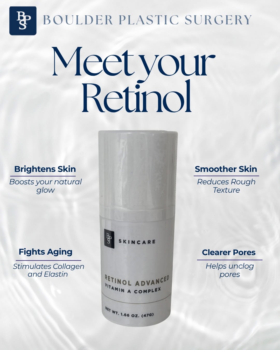 Instagram post by Dr. Hans R. Kuisle: Meet your Retinol! A skincare favorite for smoother, brighter, more youthful looking skin. Retinol helps improve the look of fine lines, tex…