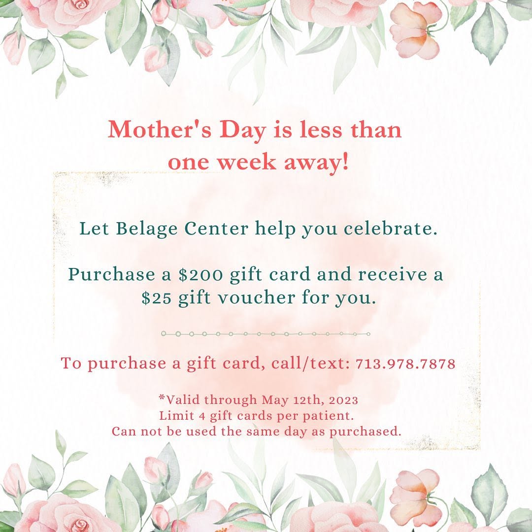 Instagram post by Dr. Haresh Yalamanchili: ✨Mother’s Day is right around the corner. To celebrate, Belage Center gift cards are back to make gift giving simple and to give you a littl…