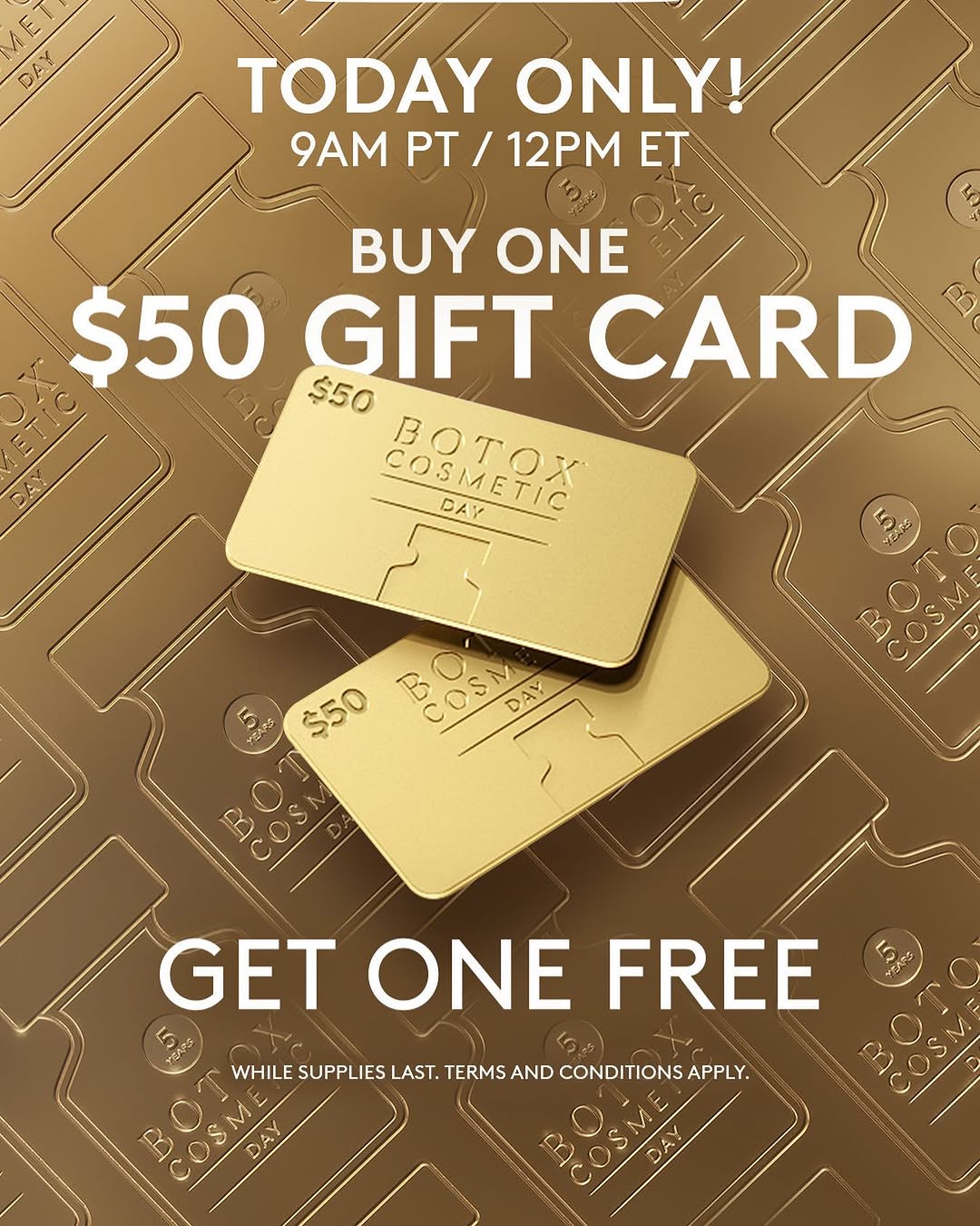 Instagram post by Dr. Haresh Yalamanchili: ✨Botox Cosmetic Day is here✨ Starting today at 11am CST you can buy one $50 gift card and get another one free through your @alle account. F…
