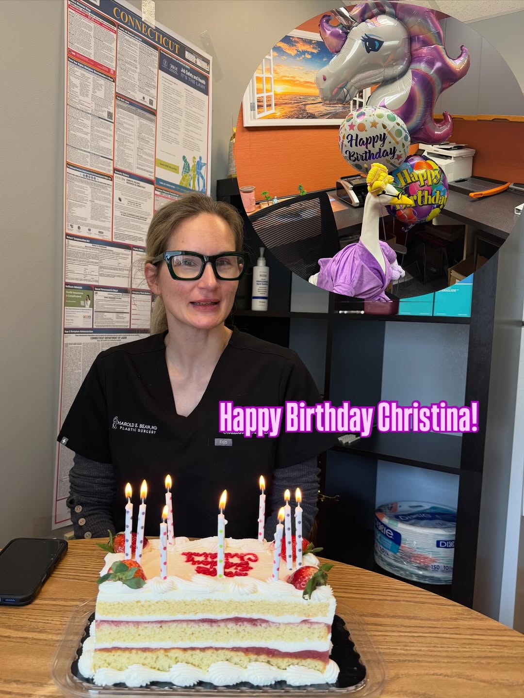Instagram post by Dr. Harold Beam: Happy birthday 🎉🎂🥳🎈🎊🎁 to the one and only - @chrissysparkle325 ! Irreplaceable, slightly chaotic and 100% our favorite - work wouldn’t…