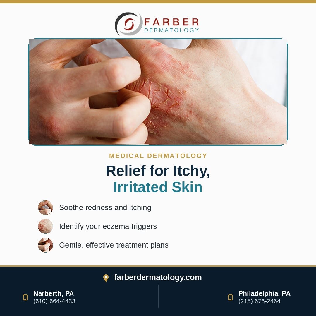 Instagram post by Dr. Harold Farber: Itchy, red, irritated skin doesn’t have to be your normal. 🌿 Eczema can show up differently for everyone, and what triggers a flare-up for…