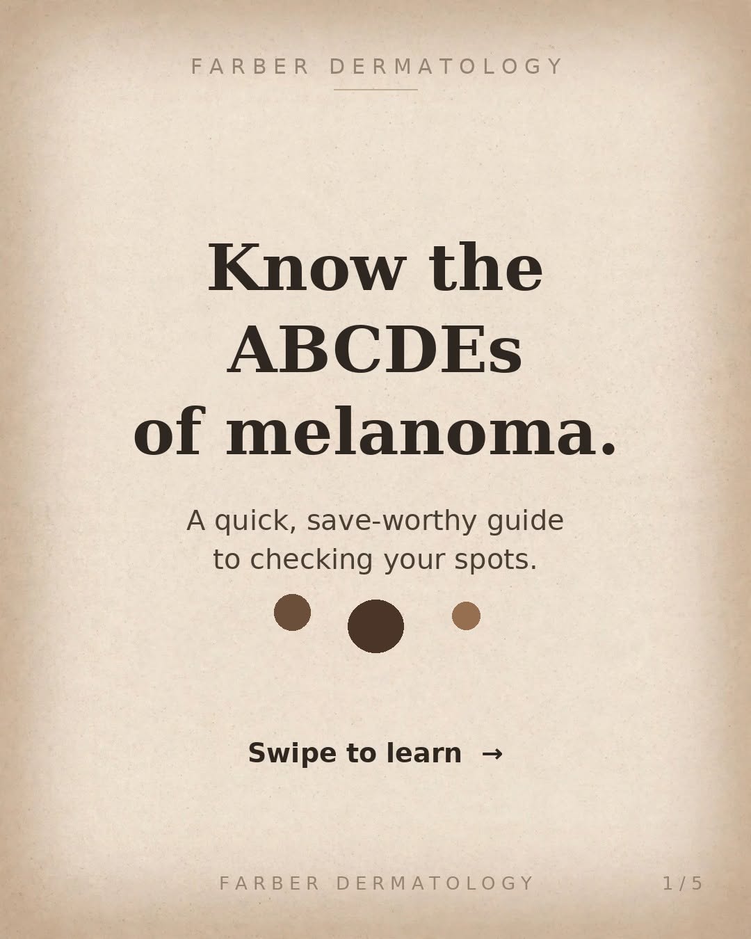 Instagram post by Dr. Harold Farber: A quick skin check starts with ABCDE: Asymmetry, Border, Color, Diameter, and Evolving. The "E" matters especially — notice spots that are n…