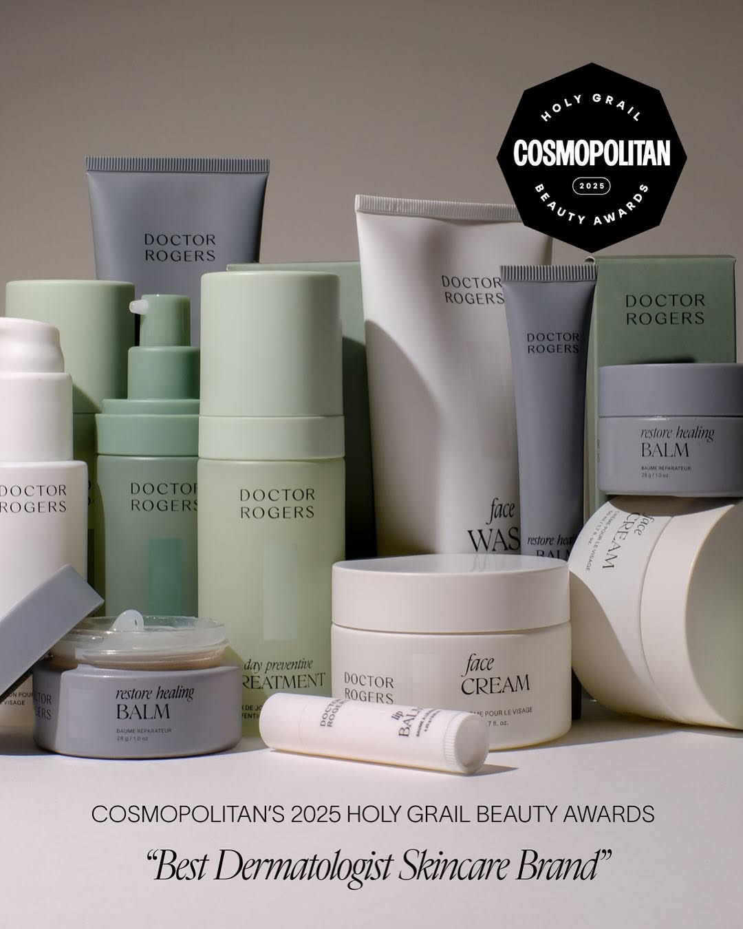 Instagram post by Dr. Heather D. Rogers: Honored to share that Doctor Rogers Skin Care has been named Best Dermatologist Skincare Brand in the Cosmopolitan 2025 Holy Grail Beauty Aw…