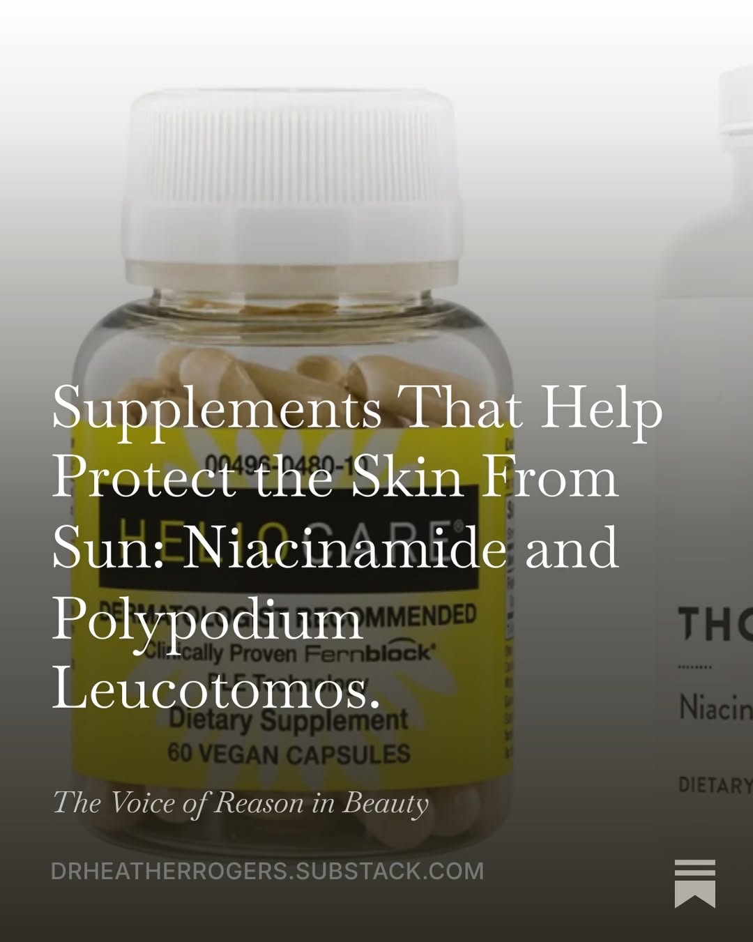 Instagram post by Dr. Heather D. Rogers: Sunscreen is essential - but it isn’t the only tool we have. I’m breaking down the supplements I recommend to help support your skin against…