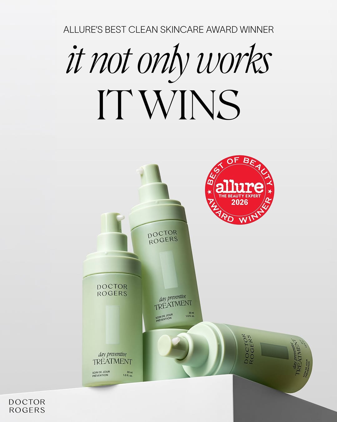 Instagram post by Dr. Heather D. Rogers: It not only works. It wins. 🏆 Day Preventive Treatment is officially a 2026 @allure Best of Beauty Award Winner for Best Clean Skincare. Po…