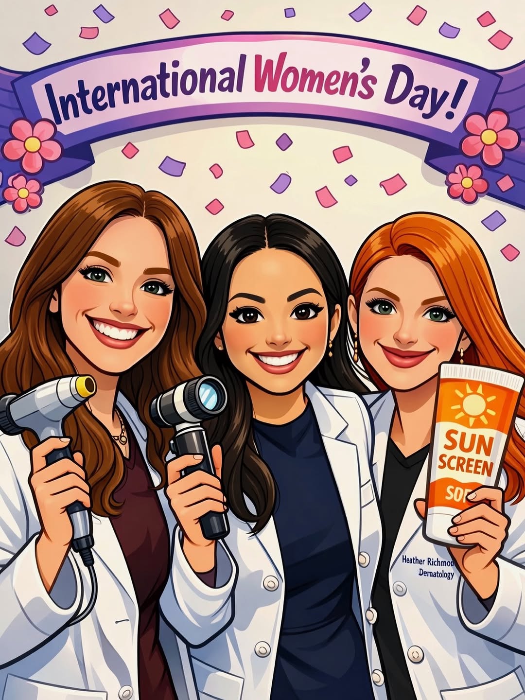 Instagram post by Dr. Heather M. Richmond: Happy International Women’s Day! 💕 Celebrating the women in dermatology today, and proud to be part of such a supportive team that lifts ea…