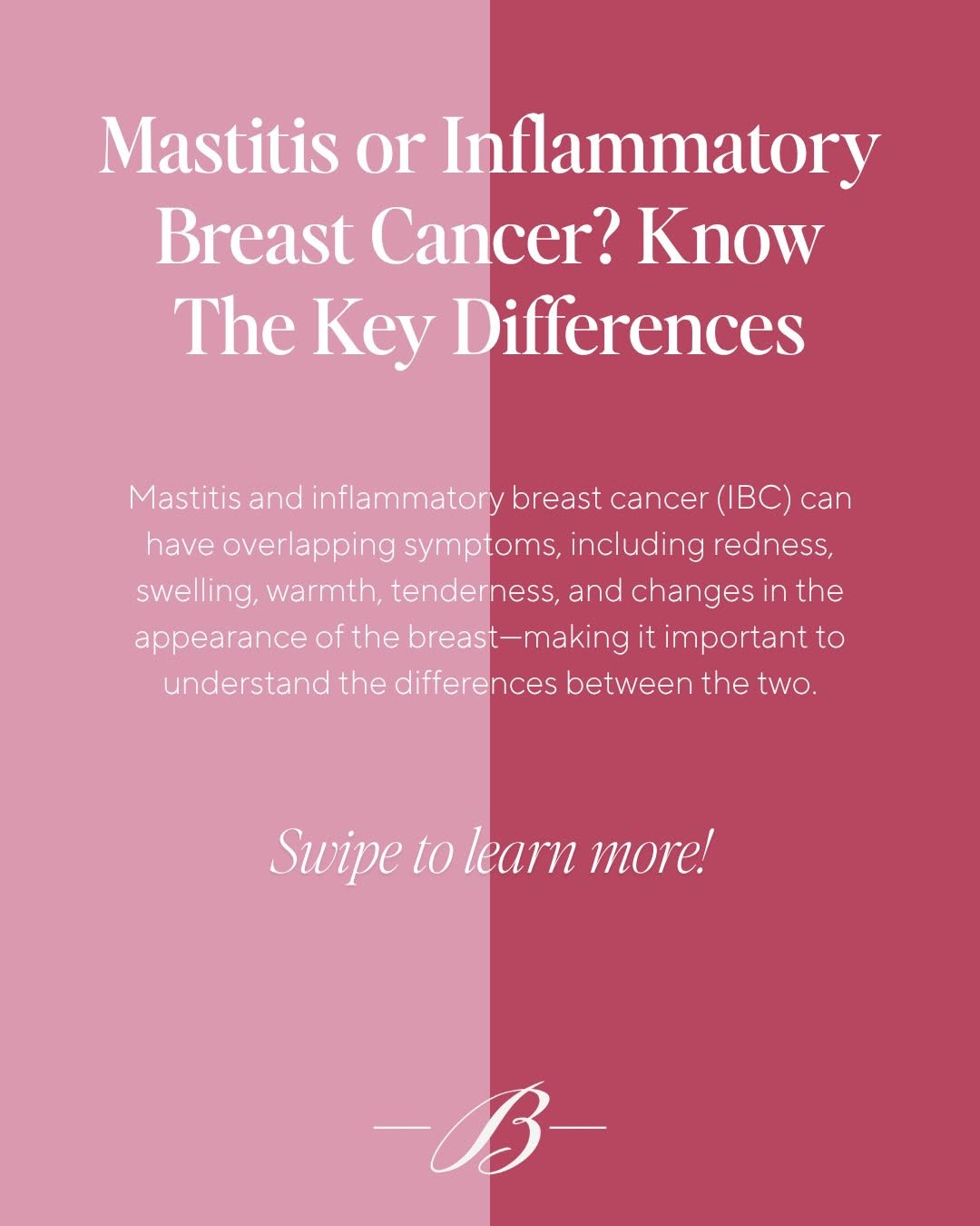 Instagram post by Dr. Heather Richardson: Mastitis and Inflammatory Breast Cancer can have overlapping symptoms, including redness, swelling, warmth, and tenderness. While they may l…