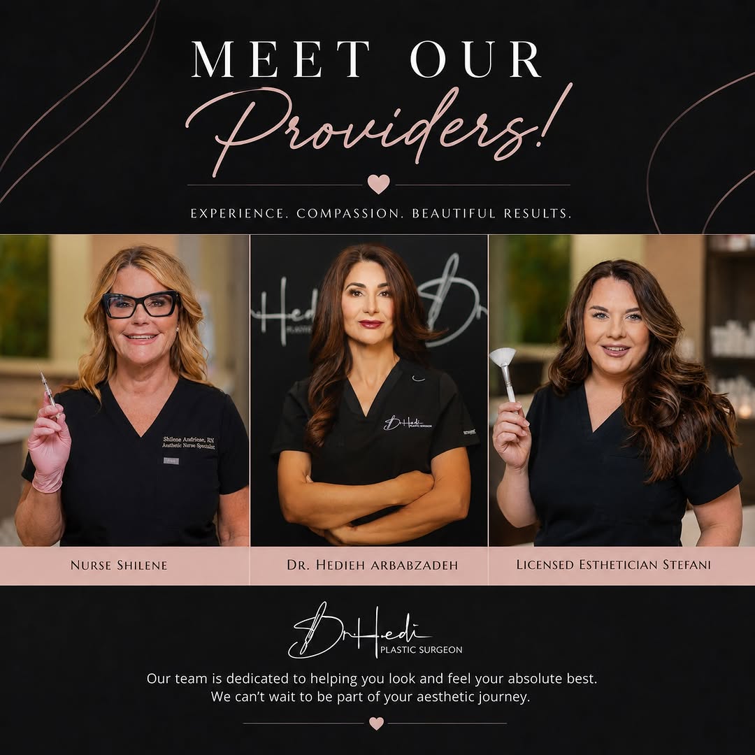 Instagram post by Dr. Hedieh Arbabzadeh: 🌟Allow us to re-introduce ourselves! Meet your Dream Team! 🌟 👩⚕️Dr. Hedieh Arbabzadeh With decades of experience in plastic surgery, Dr.…