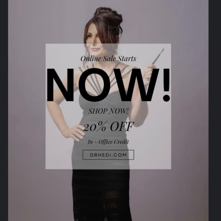 Instagram post by Dr. Hedieh Arbabzadeh: 🥳TODAY IS THE DAY! 🥳 Shop online and safe 20% off in-office credit!! Use the link in bio to shop now! www.drhedi.com In-office credit can …
