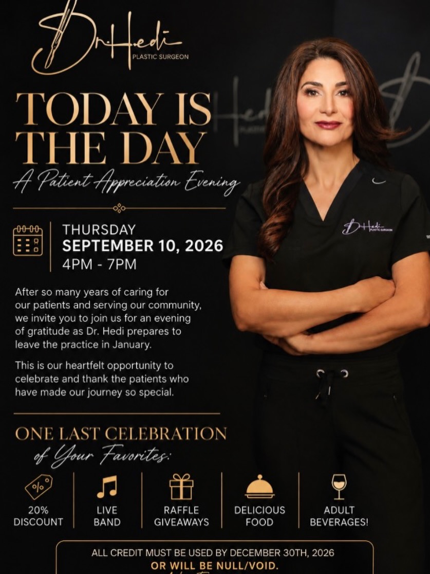 Instagram post by Dr. Hedieh Arbabzadeh: TODAY IS THE DAY! 🥳 Join us one last time before Dr Hedi leaves the practice and Save 20% on in-office credit, credit may not be used towar…