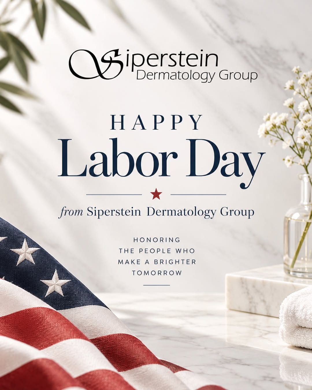 Instagram post by Dr. Heidi Gold: Wishing everyone a happy and relaxing Labor Day from all of us at Siperstein Dermatology Group. 🇺🇸✨ Today, we celebrate the dedication, ha…