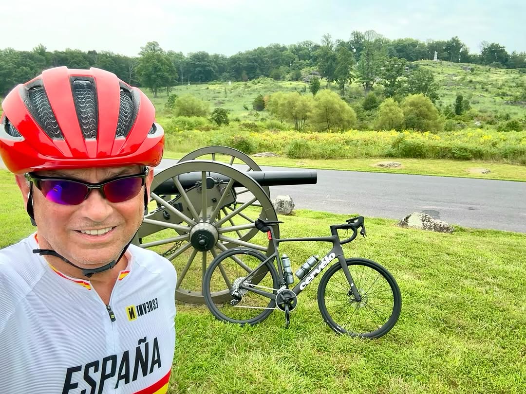 Instagram post by Dr. Henry F. Garazo: Dr G got out and attacked Gettysburg National Battlefield today! Steamy heat but managed to knock out 20+ miles, a couple PR’s and a 41 mph …