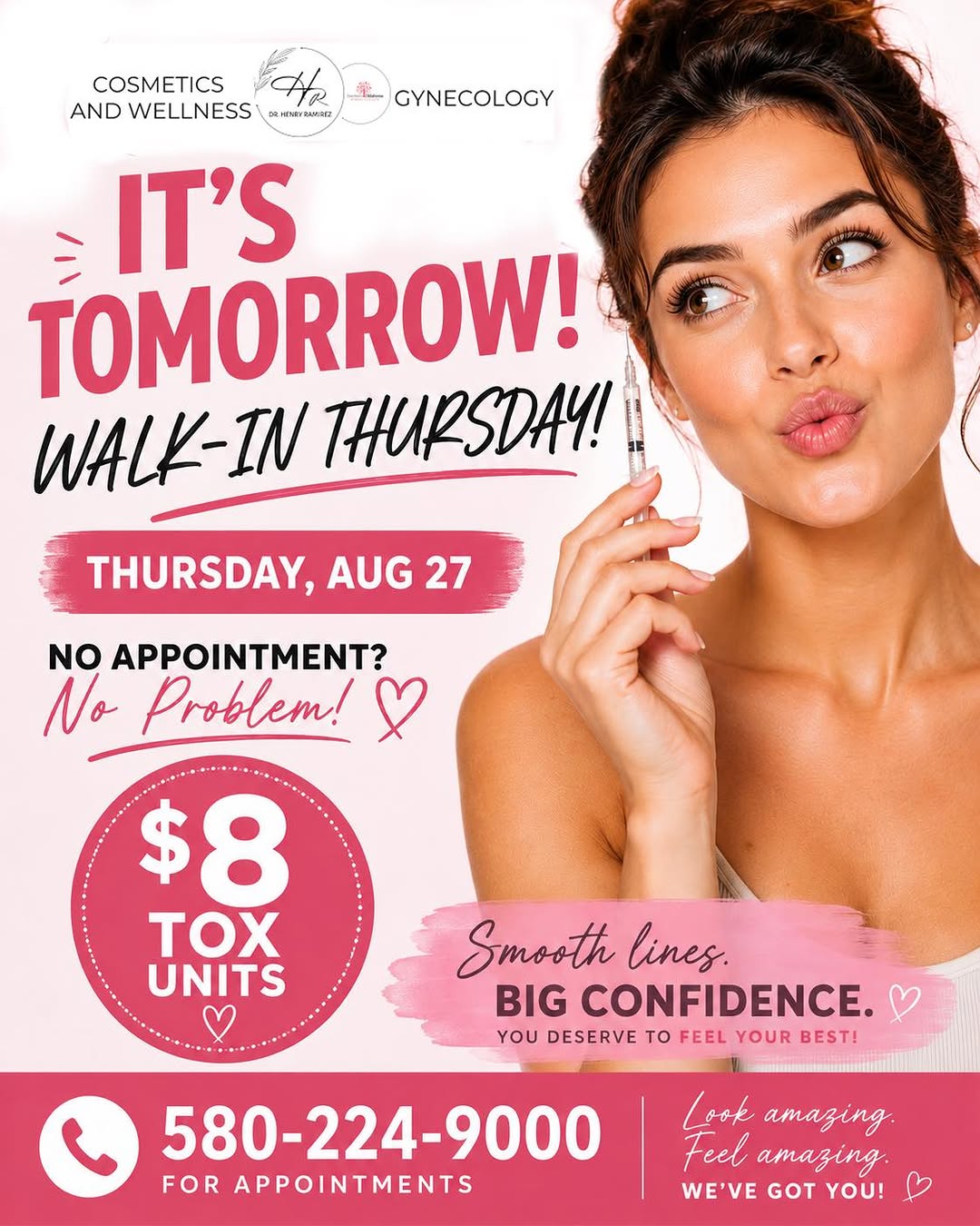 Instagram post by Dr. Henry Ramirez: This is a don't miss!! Put it on a sticky note and plan your day to pop in for a refresh! #tox #womenshealth #Wellness #medspa