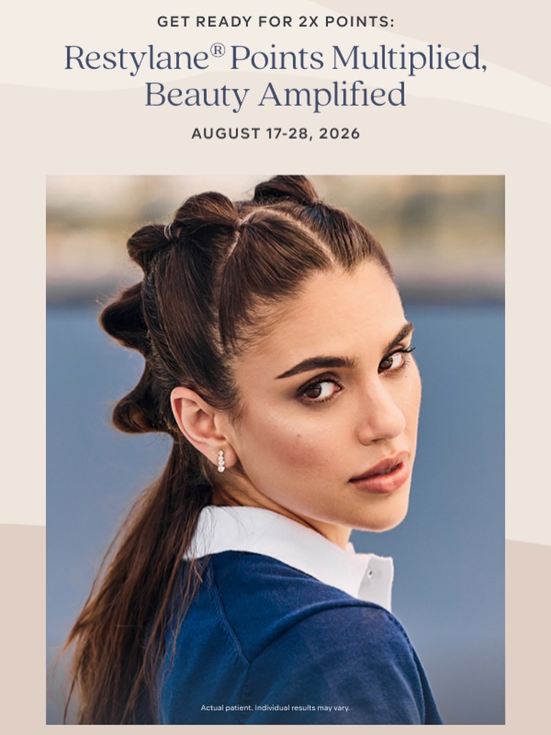 Instagram post by Dr. Henry Wells: Double the points, double the glow-up! Restylane® Points are multiplied — beauty amplified. August 17–28, 2026, treat yourself and earn twic…
