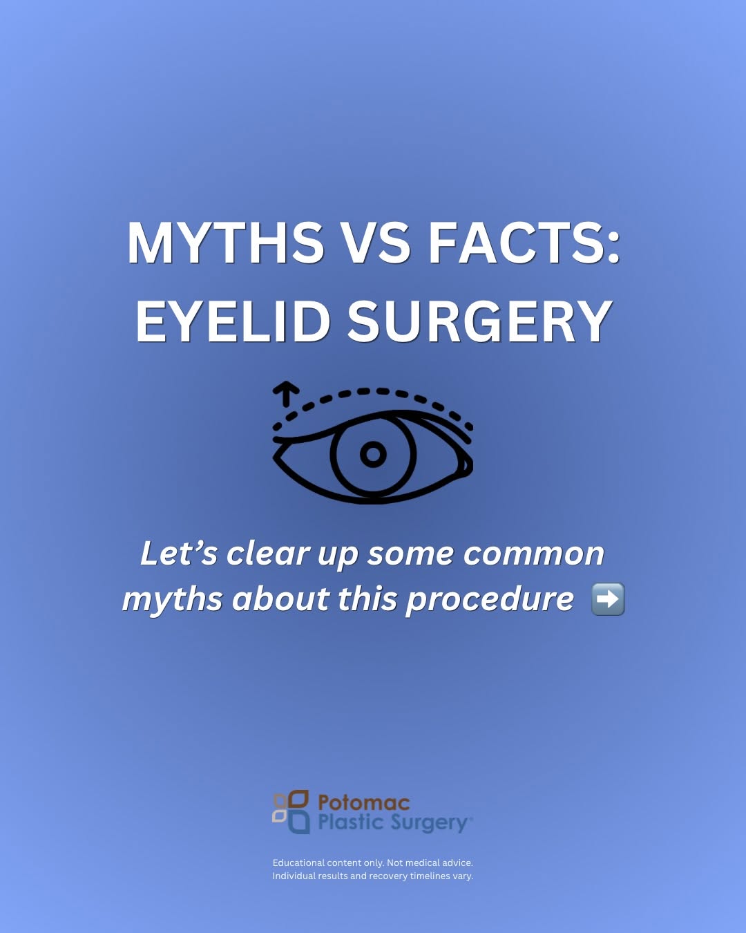 Instagram post by Dr. Houtan Chaboki: Myth: Upper eyelid surgery has to be done under general anesthesia in a hospital. 🤔 Not always true! In many cases, it can be done in-offic…