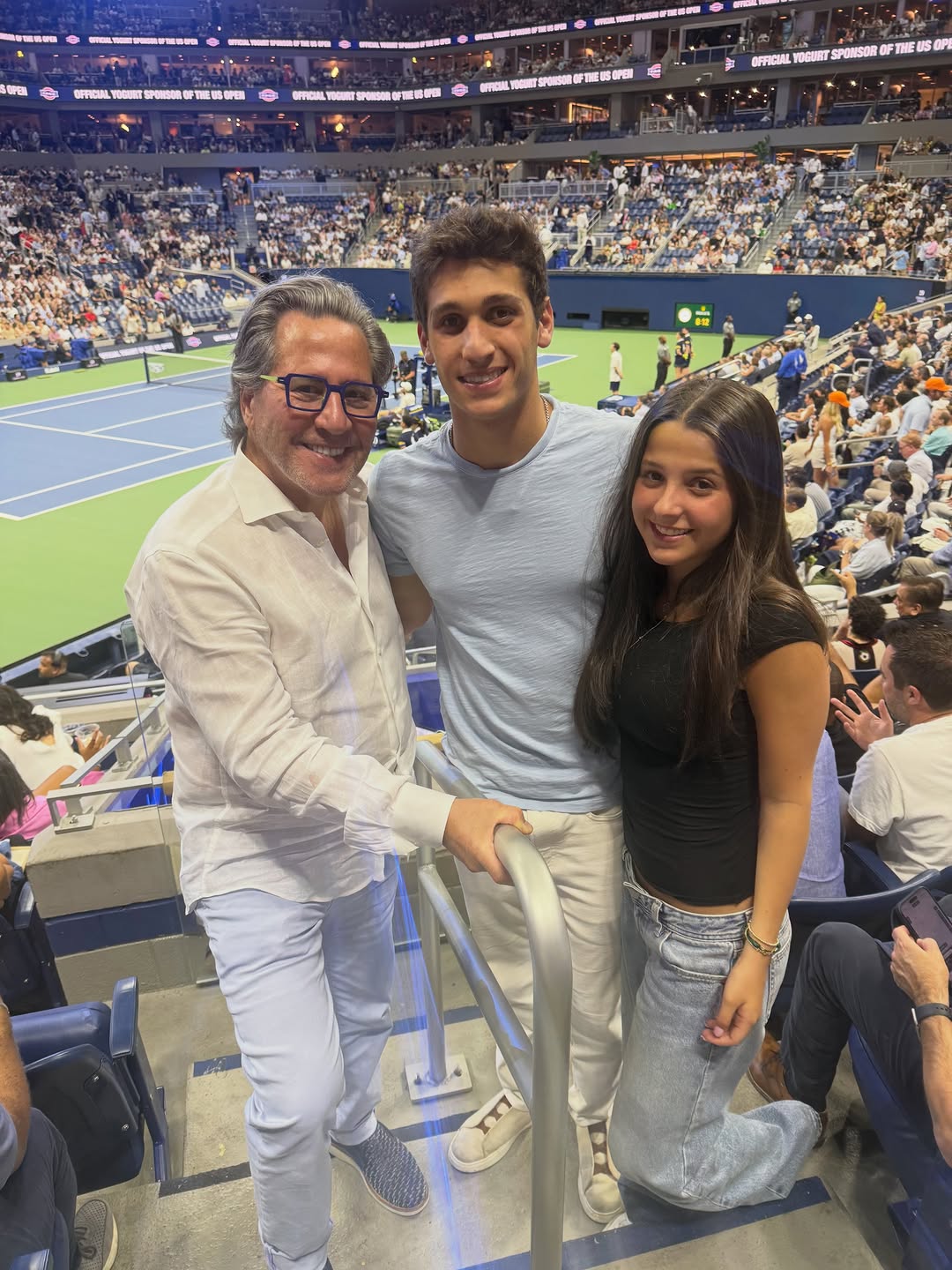 Instagram post by Dr. Howard D. Sobel: US Open with Sienna and Jake. Great night with my kids! 🎾🤍