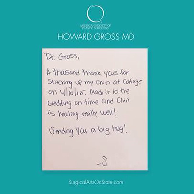 Instagram post by Dr. Howard Gross: Thank you so much for the kind note. I'm glad I was able to help you make it to the #wedding on time and that you are healing nicely. All th…