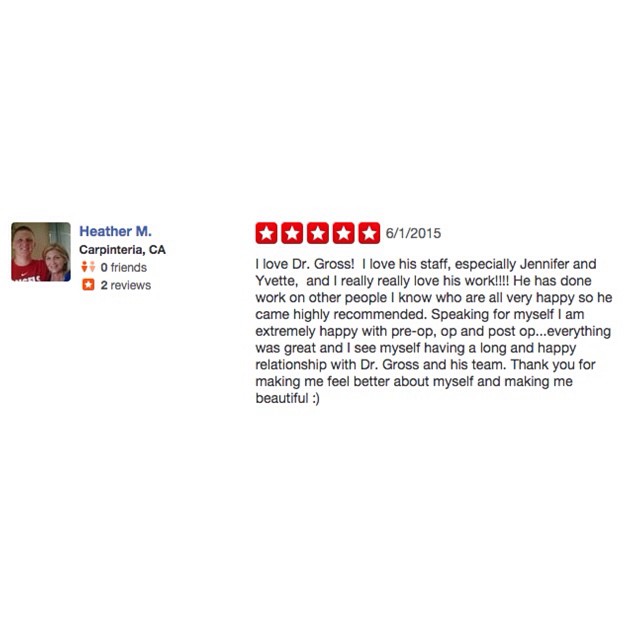 Instagram post by Dr. Howard Gross: ANOTHER 5 STAR REVIEW, THANK YOU! Hi Heather: Thank you for your kind words about me and my staff. I’m really pleased to hear that you are s…
