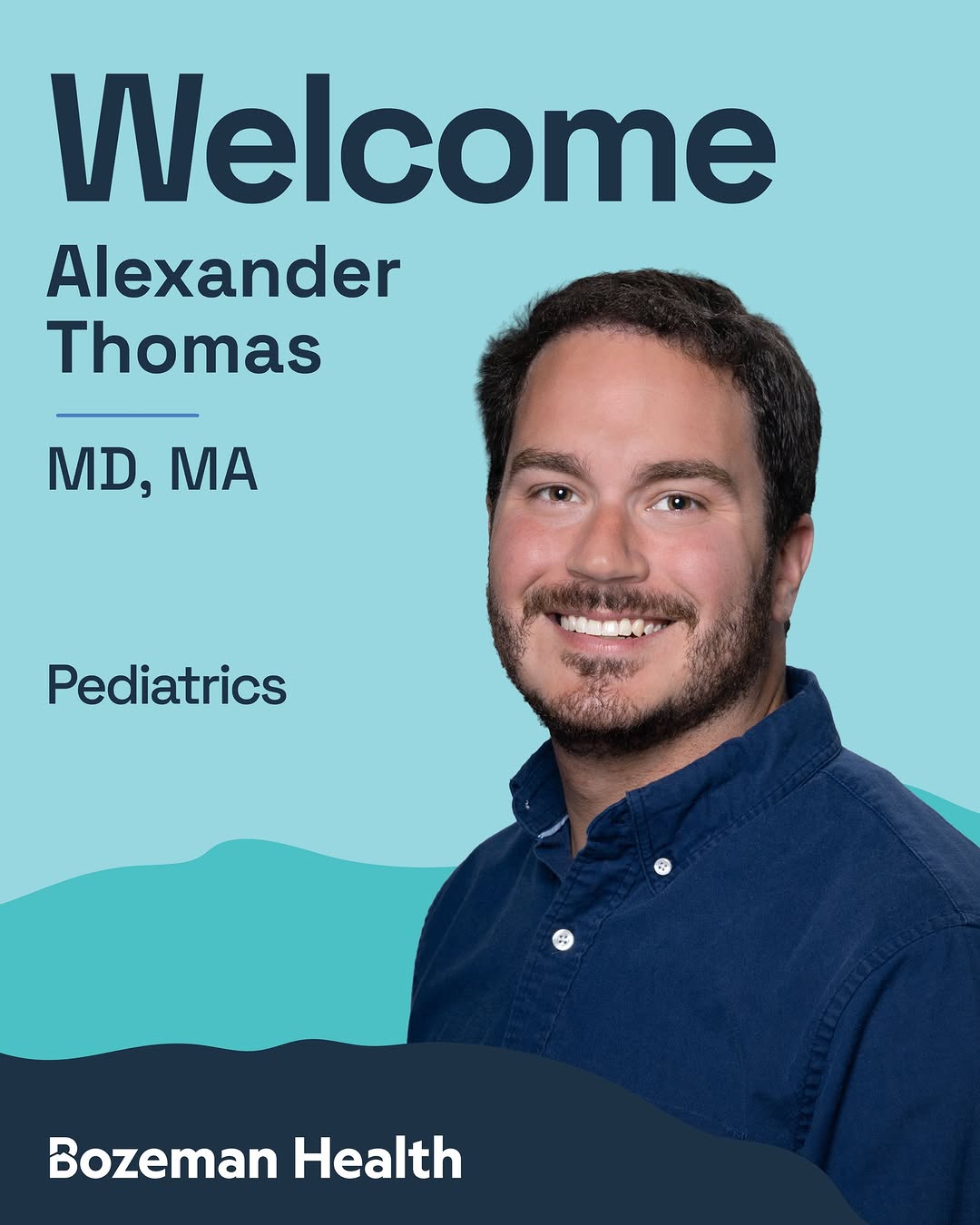 Instagram post by Dr. Hugh Hetherington: Growing healthy kids takes a team. Welcome to Bozeman Health Pediatric Clinic, Alexander Thomas, MD, MA! Dr. Thomas believes in partnering w…