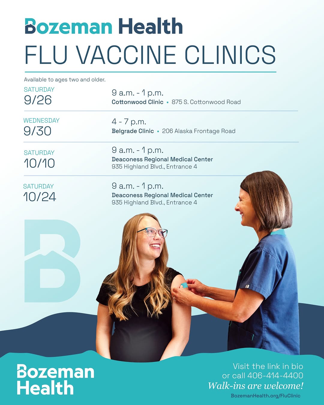 Instagram post by Dr. Hugh Hetherington: With flu season just around the corner, take a moment to mark your calendars for one of Bozeman Health's upcoming flu vaccine opportunities,…