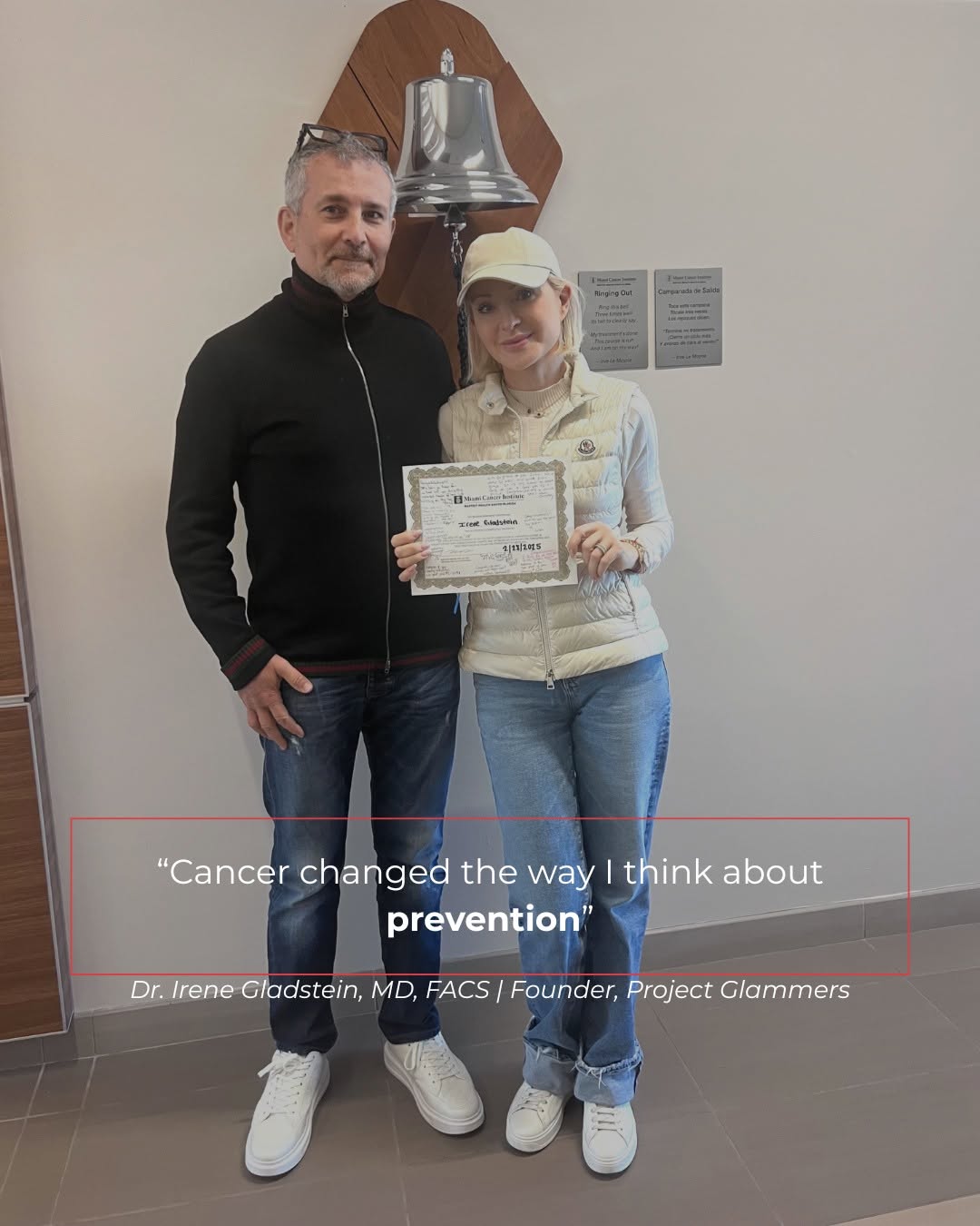 Instagram post by Dr. Irene Gladstein: Before my breast cancer diagnosis, prevention meant keeping up with screenings and hoping everything came back normal. Today, I see preventi…