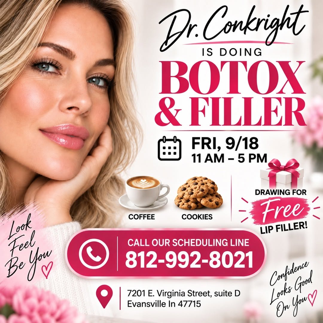 Instagram post by Dr. J. Michael Conkright: Call Andi our Scheduler: 812-992-8021 Register to win free lip filler at your appointment!