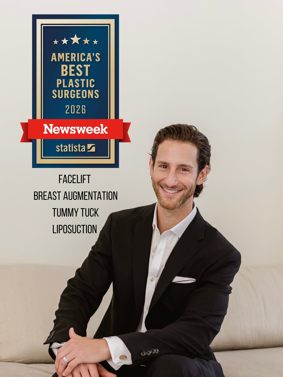 Instagram post by Dr. Jacob G. Unger: Honored to be recognized by Newsweek as one of America’s Best Plastic Surgeons in 2026 for Facelift, Breast Augmentation, Tummy Tuck and Lip…