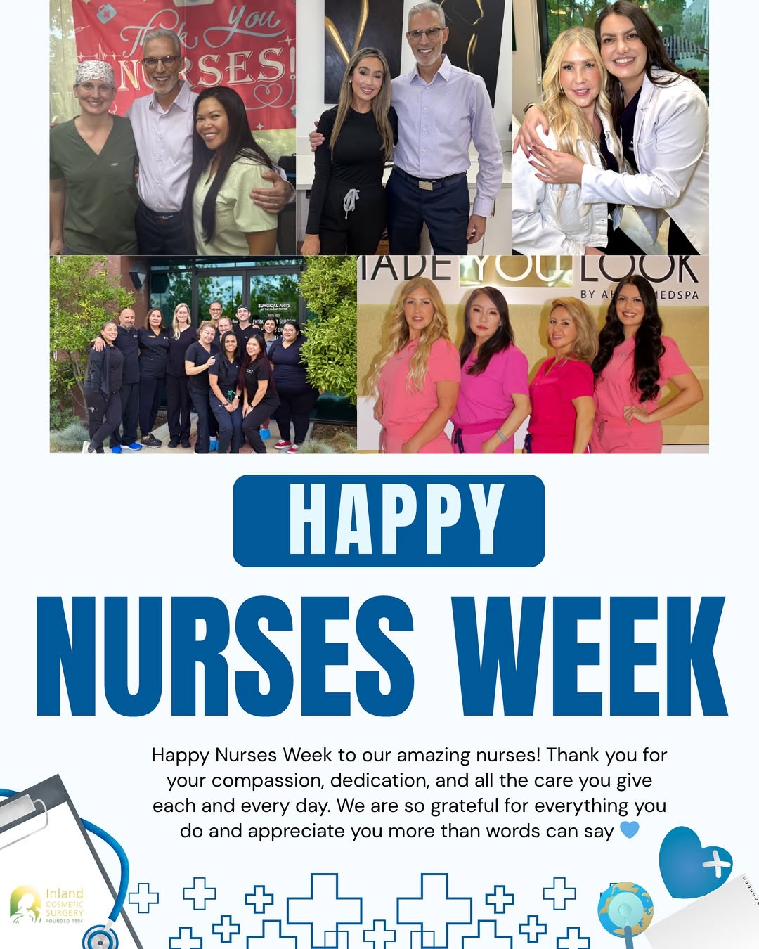 Instagram post by Dr. Jacob Haiavy: Celebrating the heart, dedication, and smiles that make every day brighter! 💙 Happy Nurses Week to our incredible team of nurses, you inspi…