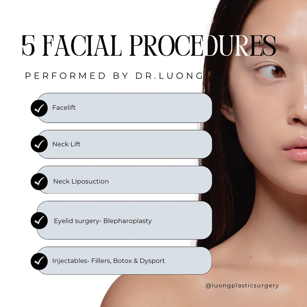 Instagram post by Dr. Jacqueline Anne Luong: Facial plastic surgery and non-surgical cosmetic procedures provide a way to improve facial contour, hide imperfections, rejuvenate your ski…
