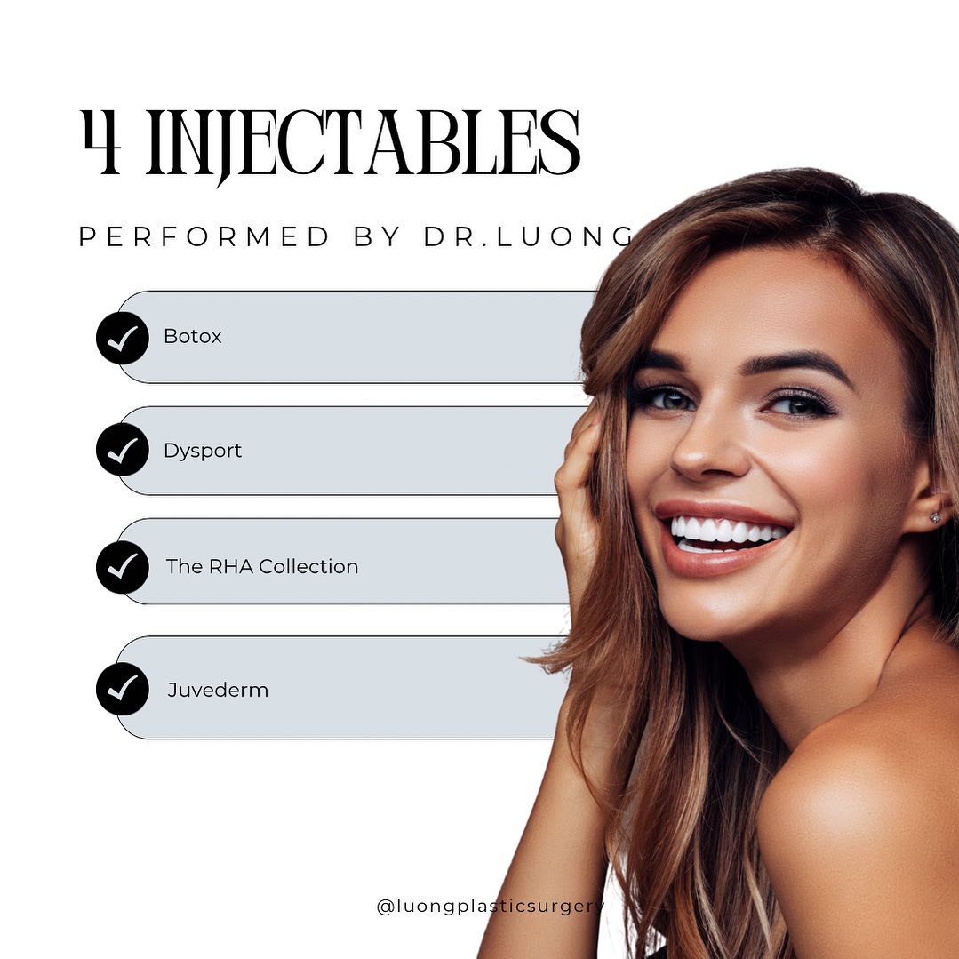 Instagram post by Dr. Jacqueline Anne Luong: 🌟 “Unlock Your Timeless Beauty with Luong Plastic Surgery! 💉✨ Discover the magic of our Edina office with four incredible injectables: • B…