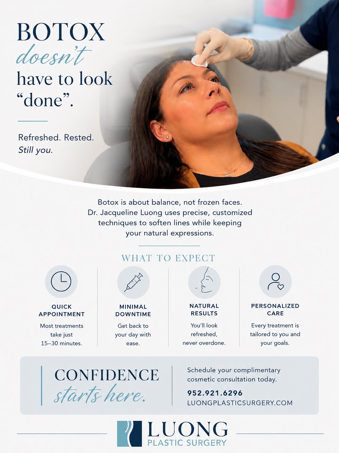 Instagram post by Dr. Jacqueline Anne Luong: When performed correctly, Botox softens expression lines while allowing you to look natural and expressive. The goal isn’t to erase every mo…